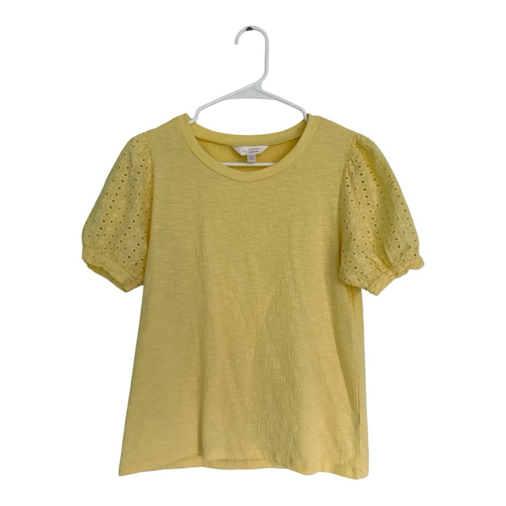 LC Lauren Conrad Yellow Puff Sleeve Ruffled Tee
